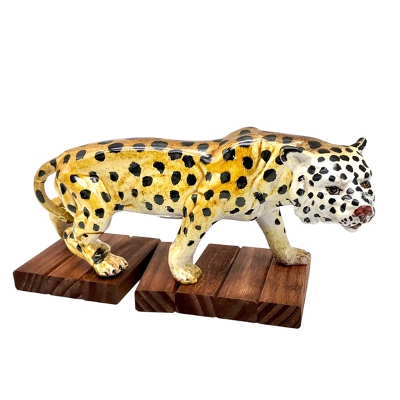 Kintsugi Italian Pottery Cheetah Statuette Majolica Gold Crack Art Gift Italy - Picture 10 of 16